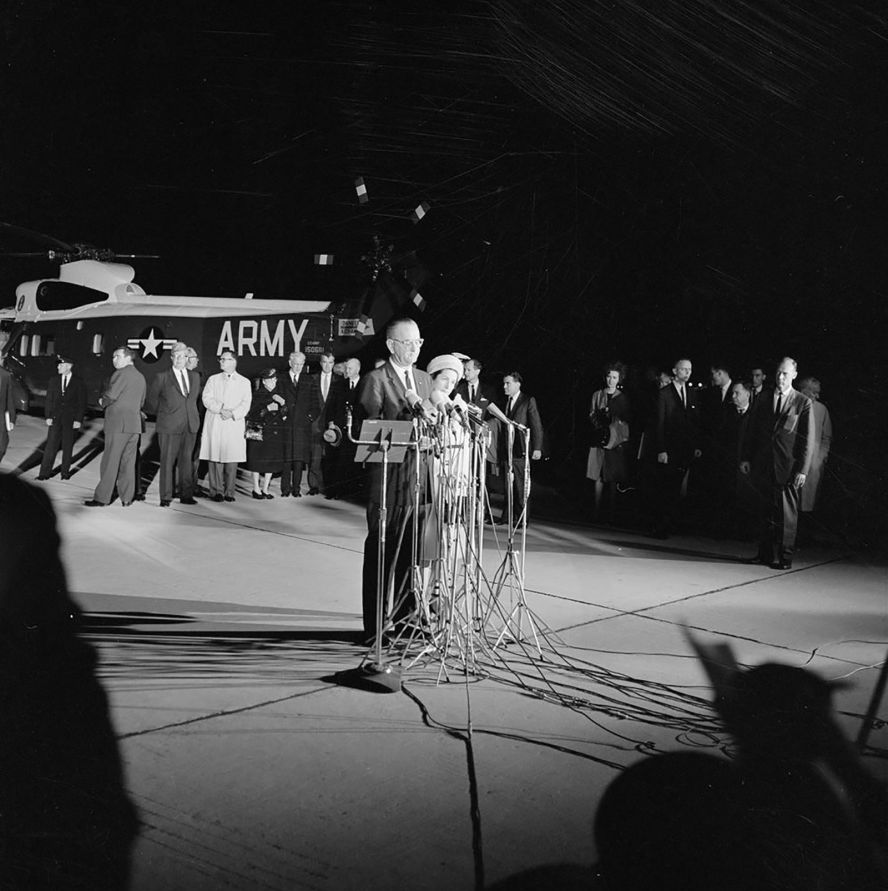 Johnson speaks to the nation after disembarking Air Force One.