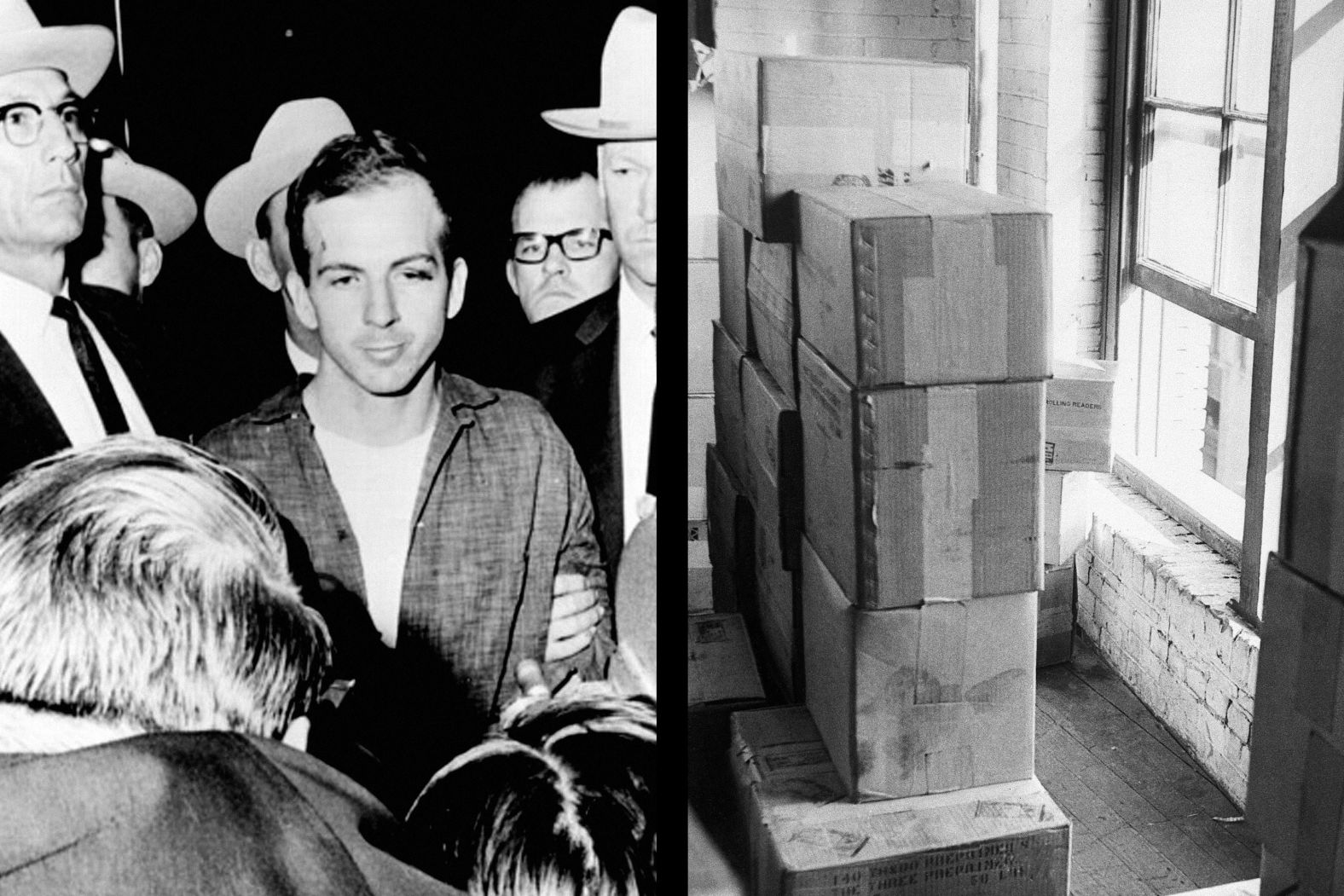 Lee Harvey Oswald is placed under arrest by Dallas police around 2 p.m. Oswald, a 24-year-old former Marine, was fatally gunned down two days later by Jack Ruby.