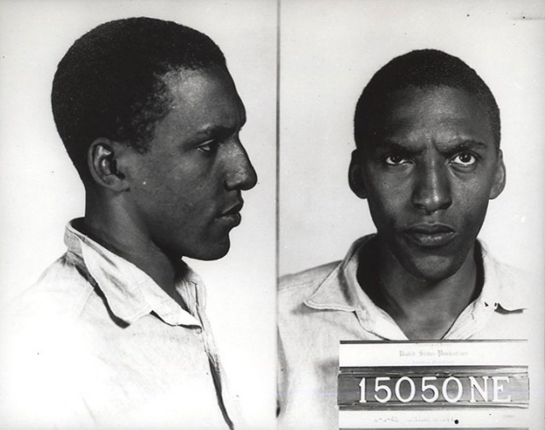 Bayard Rustin, one of the organizers of the 1963 March on Washington, shown here on an 'intake' mugshot, August 3, 1945, at Pennsylvania's Lewisburg Penitentiary, following his conviction for failing to register for the Draft. (Photo courtesy Bureau of Prisons/Getty Images)