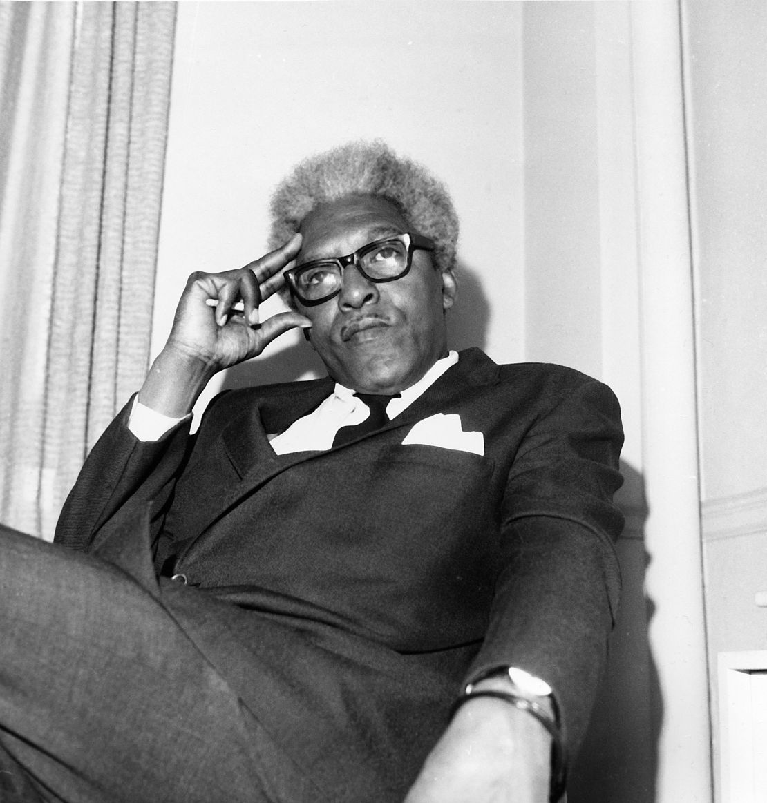 FILE - In this April 1969 file photo civil rights leader Bayard Rustin is shown in his Park Avenue South office in New York City.  Months before Martin Luther King Jr.'s "I Have a Dream" declaration galvanized a quarter-million people at the 1963 March on Washington, Rustin was planning all the essential details to keep the crowd orderly and engaged. A Quaker, and a pacifist, Rustin served as chief strategist for King's march over the objections of some leaders, but was kept mostly in the background with some organizers considering him a liability. Notably, he was gay in an era when same-sex relations were widely reviled in American society. He died in 1987, and is sometimes forgotten in civil rights history. (AP Photo/A. Camerano)