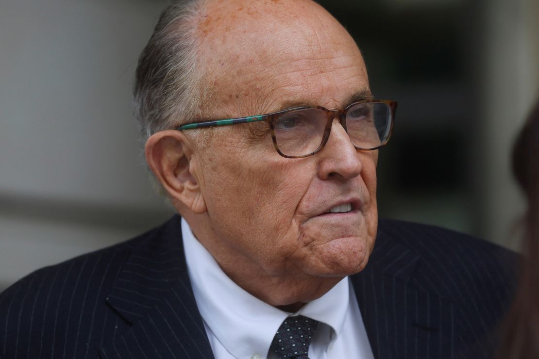 Former New York City Mayor Rudy Giuliani, an attorney for former U.S. President Donald Trump during challenges to the 2020 election results, exits U.S. District Court after attending a hearing in a defamation suit related to the 2020 election results that has been brought against Giuliani by two Georgia election workers, at the federal courthouse in Washington, U.S., May 19, 2023. REUTERS/Leah Millis