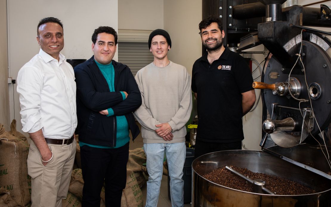 RMIT University researchers Dr Rajeev Roychand, Dr Mohammad Saberian and Dr Shannon Kilmartin-Lynch with Jordan Carter, Co-founder of the Indigenous-owned Talwali Coffee Roasters (pictured left to right).