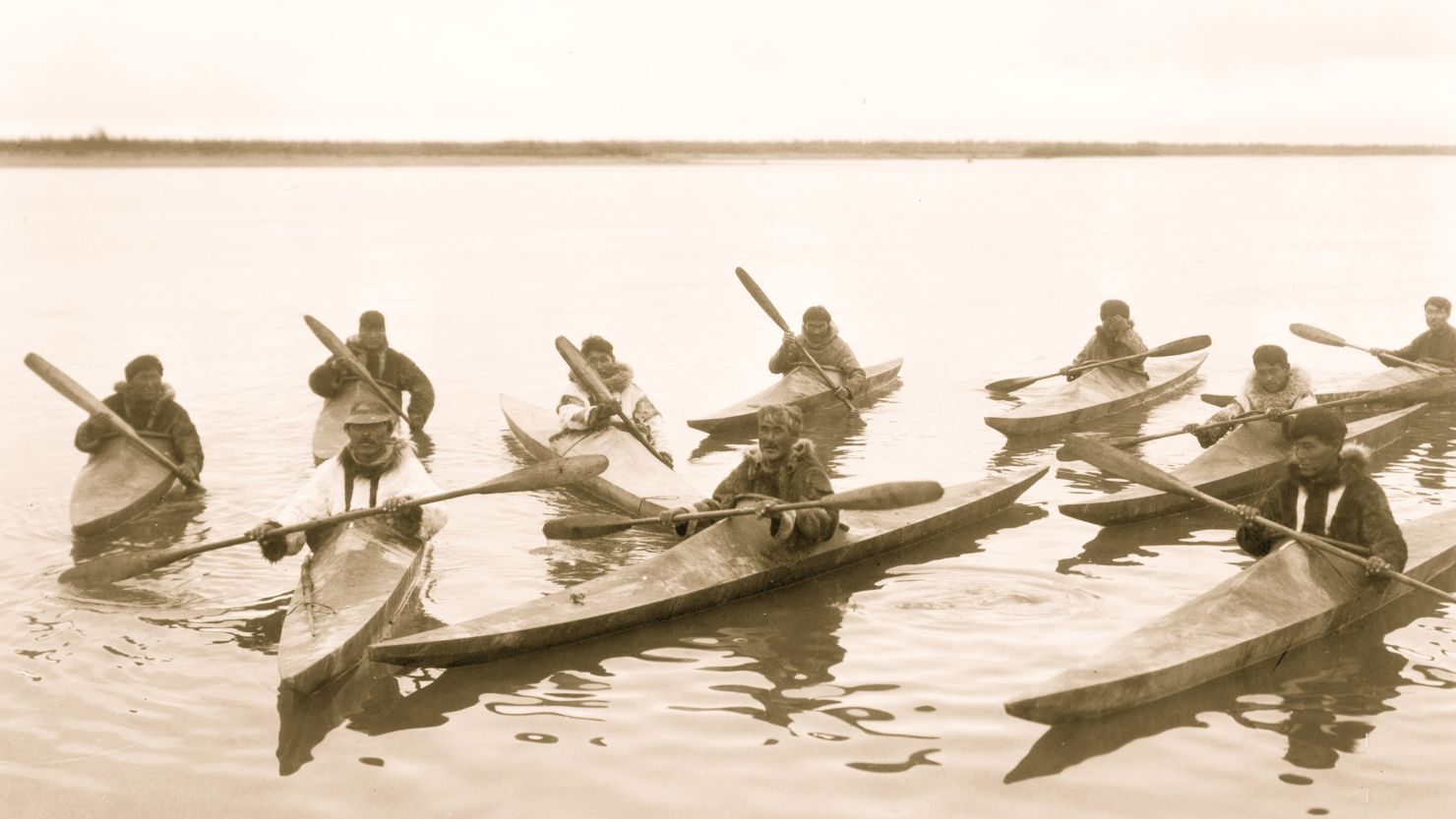 UNSPECIFIED - CIRCA 1929:  Eskimos in kayaks, Noatak, Alaska  (Photo by Buyenlarge/Getty Images)