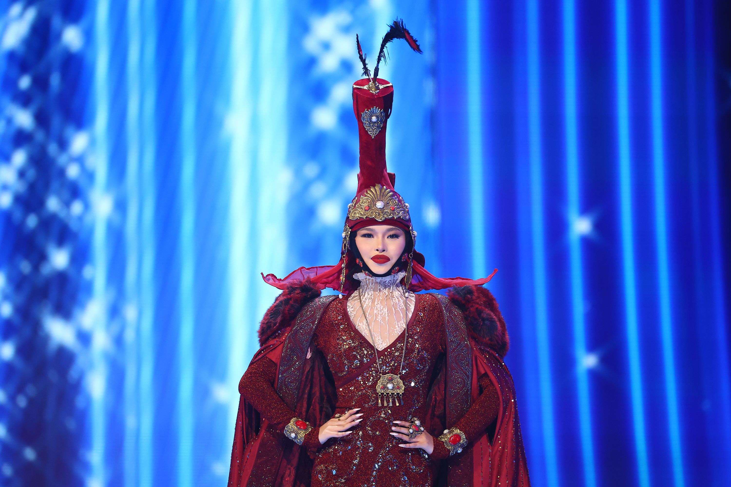 SAN SALVADOR, EL SALVADOR - NOVEMBER 16: Miss Mongolia Namuunzul Batmagnai attends the 72nd Miss Universe Competition - National Costume Show at Gimnasio Nacional Jose Adolfo Pineda on November 16, 2023 in San Salvador, El Salvador. (Photo by Hector Vivas/Getty Images)