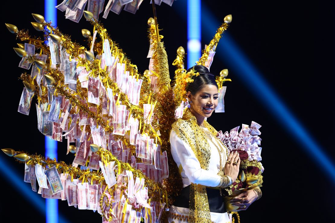 SAN SALVADOR, EL SALVADOR - NOVEMBER 16: Miss Myanmar Amara Bo attends the 72nd Miss Universe Competition - National Costume Show at Gimnasio Nacional Jose Adolfo Pineda on November 16, 2023 in San Salvador, El Salvador. (Photo by Hector Vivas/Getty Images)
