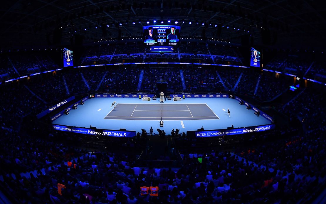 TURIN, ITALY - NOVEMBER 16:  A general view during the match between Jannik Sinner of Italy against Holger Rune of Denmark during the Men's Singles Round Robin match on day five of the Nitto ATP Finals at Pala Alpitour on November 16, 2023 in Turin, Italy.  (Photo by Valerio Pennicino/Getty Images)