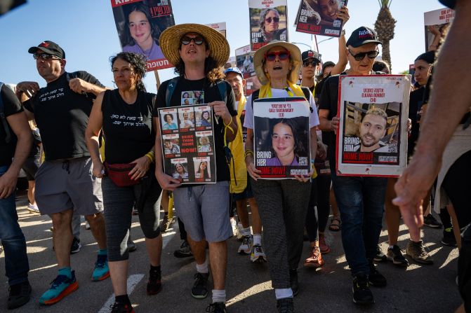 Families of hostages march from Tel Aviv to Jerusalem on November 16, in Beit Hashmonai, Israel.