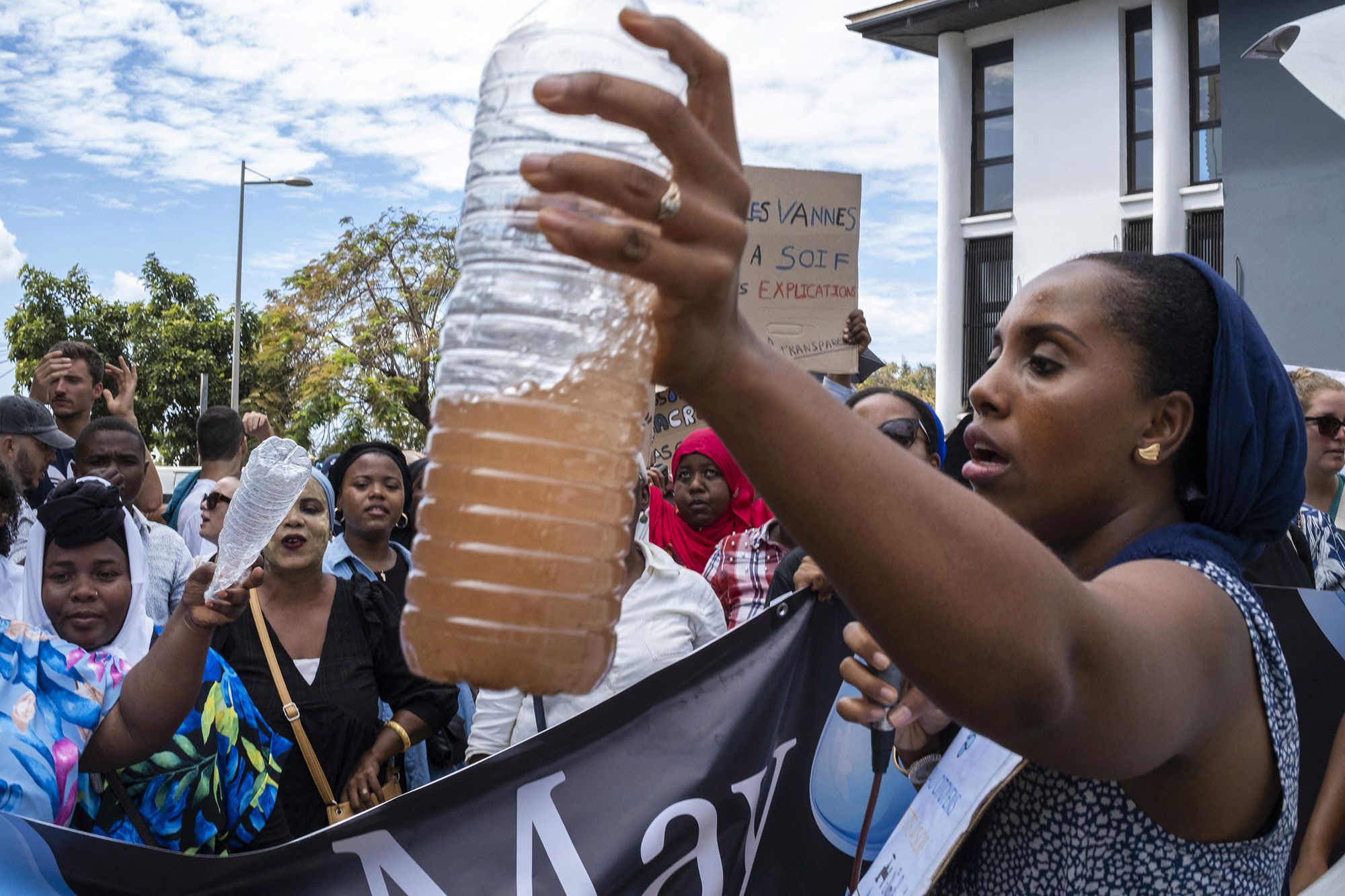 Mandatory Credit: Photo by Lemor David/ABACA/Shutterstock (14096368d)
Residents of Mayotte Island, France's overseas territory during a rally to protest against the water shortage on the island in Mamoudzou in Mayotte Island on September 9, 2023. Carrying banners reading "Mayotte is thirsty" and "Water is a source of life, not a source of profit" as well as plastic bottles filled with contaminated water, the demonstrators chanted "We are thirsty."
Rally to protest against the water shortage in Mayotte, Mamoudzou, France - 09 Sep 2023