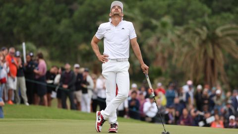 SOUTHAMPTON, BERMUDA - NOVEMBER 12: Camilo Villegas of Colombia celebrates on the 18th green during the final round after winning the Butterfield Bermuda Championship at Port Royal Golf Course on November 12, 2023 in Southampton, Bermuda. (Photo by Gregory Shamus/Getty Images)