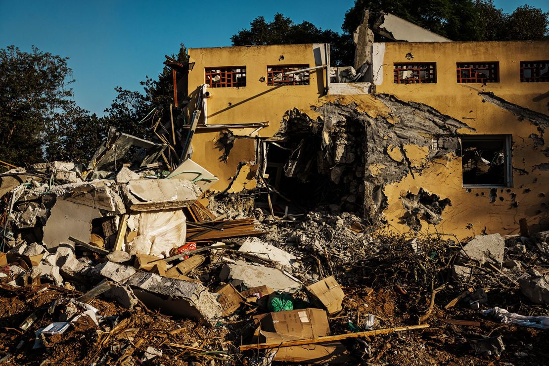 The aftermath of an unprecedented Hamas assault on communities near Gaza,seen at the Kibbutz in Be'eri, Israel, Saturday, October 14.