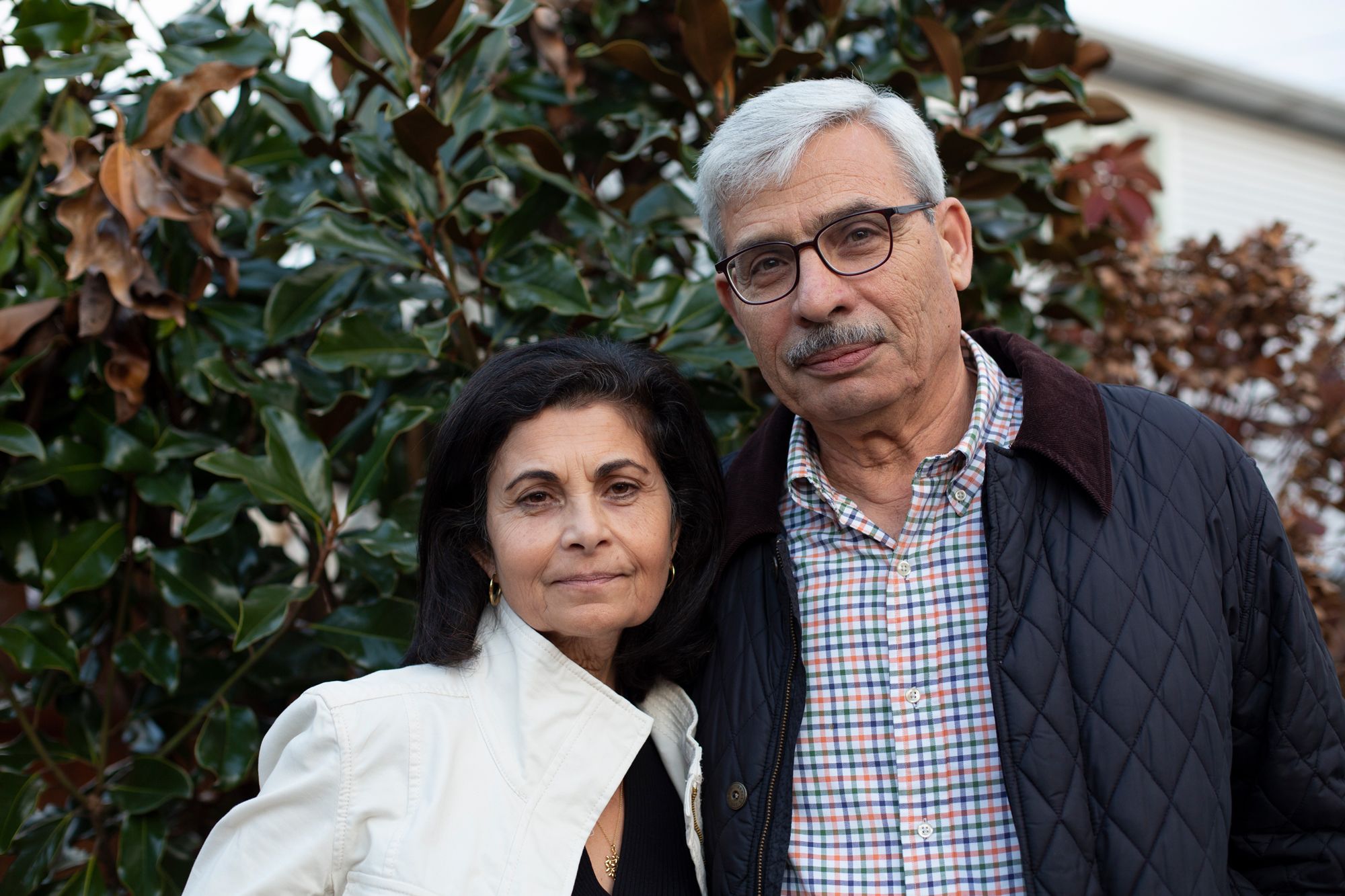 Rima Qasim and Adnan Khalil pose for a portrait in their backyard in Passaic, New Jersey, on November 15.