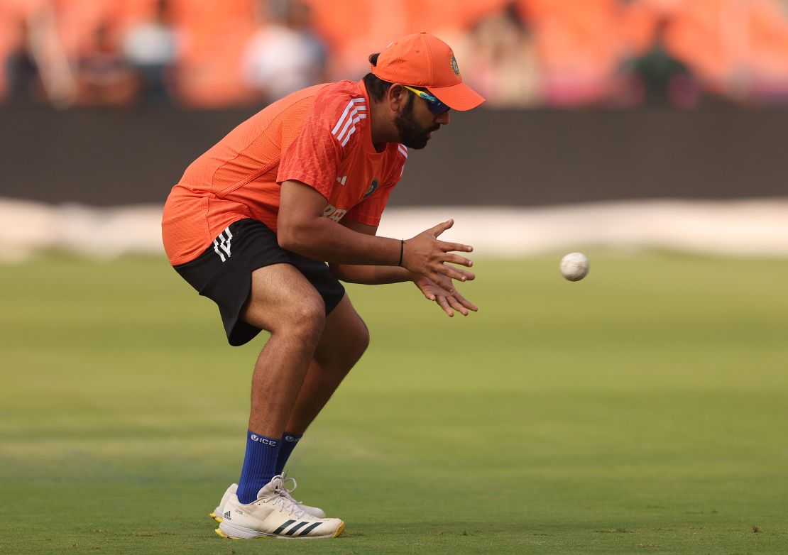 AHMEDABAD, INDIA - NOVEMBER 17: Rohit Sharma of India fields during a India training session during the ICC Men's Cricket World Cup India 2023 at Narendra Modi Stadium on November 17, 2023 in Ahmedabad, India. (Photo by Robert Cianflone/Getty Images)
