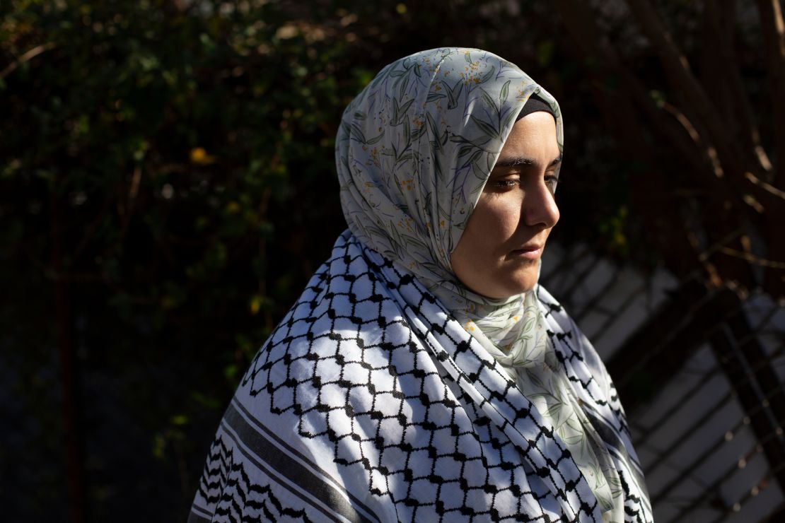 Rania Mustafa, Executive Director at the Palestinian American Community Center in Clifton, New Jersey, stands outside PACC for a portrait on November 15.