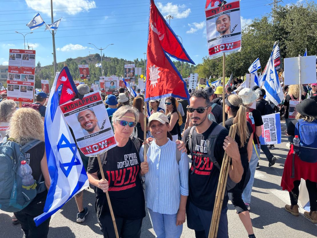 Ada Gansach (left) said she was there to represent the Thai, Nepalese, Filipino and other foreign nationals who were abducted by Hamas in this photo taken November 18 near Jerusalem.