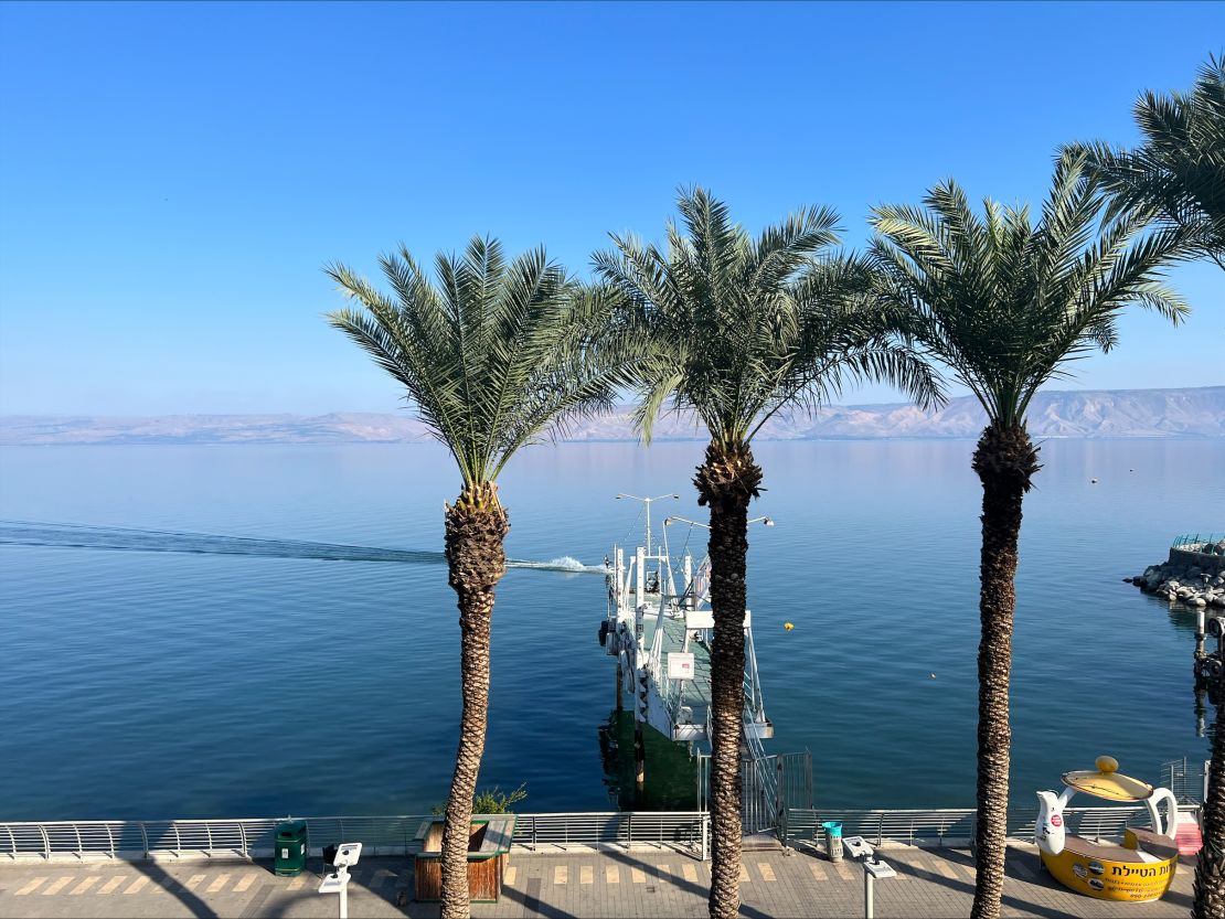 View of the Sea of Galilee from a hotel in Tiberias, Israel, on November 16.