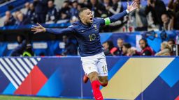 Kylian Mbappe of France celebrating his goal during the UEFA EURO 2024 European qualifier match between France and Gibraltar at Allianz Riviera on November 18, 2023 in Nice, France.