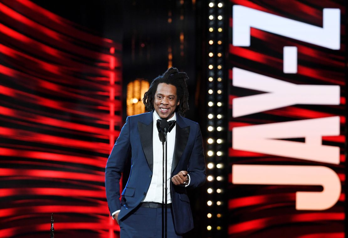 Jay-Z speaks after being inducted into the Rock and Roll Hall of Fame, in Cleveland, Ohio, U.S. October 30, 2021. REUTERS/Gaelen Morse