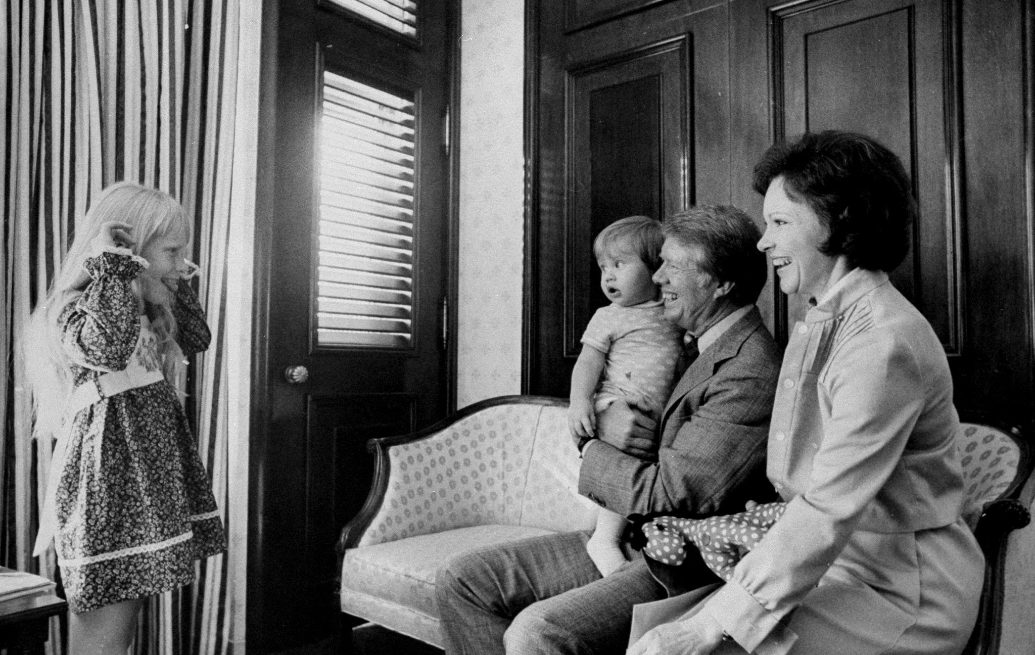 UNITED STATES - JULY 14:  President Jimmy Carter with grandson, Jason, wife, Rosalynn, and daughter, Amy, at the Americana Hotel.  (Photo by Dan Farrell/NY Daily News Archive via Getty Images)