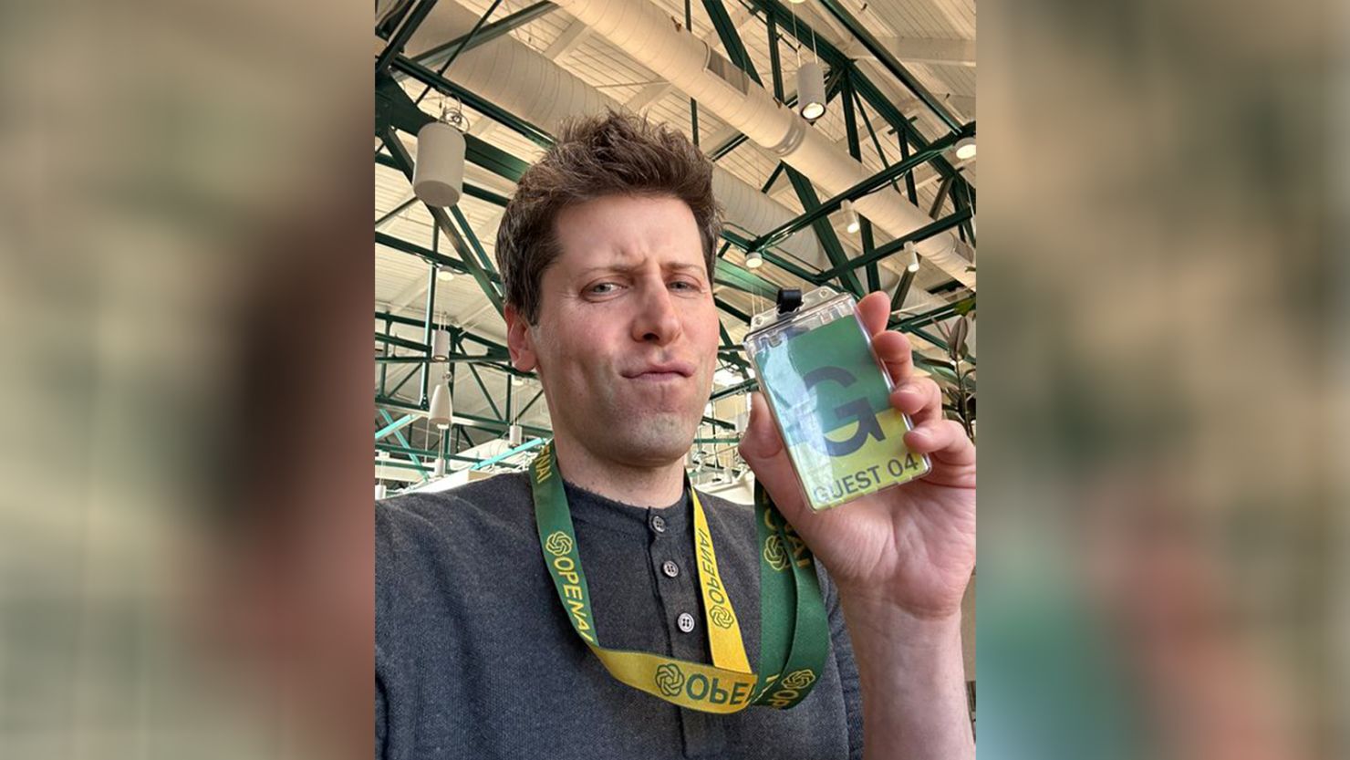 CEO Sam Altman posted a photo on X of himself holding what appeared to be a guest badge for the company's office, with the caption "first and last time i ever wear one of these."