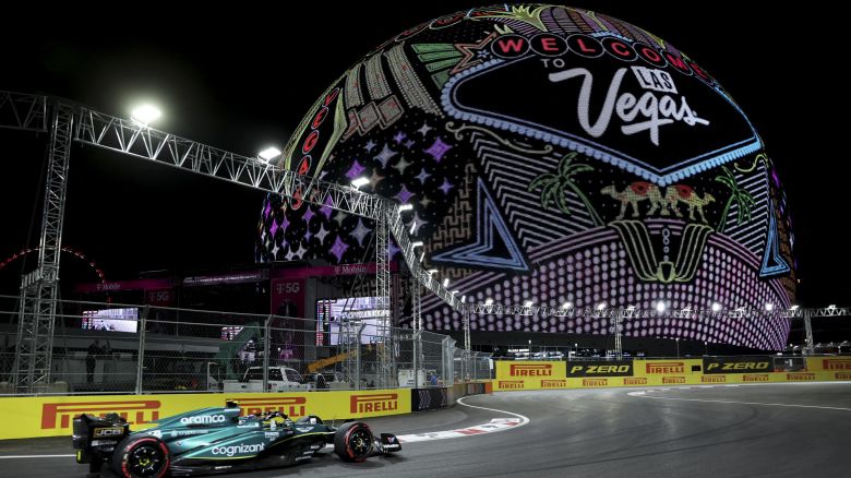 Formula One F1 - Las Vegas Grand Prix - Las Vegas Strip Circuit, Las Vegas, Nevada, U.S - November 18, 2023Aston Martin's Fernando Alonso in action in front of the sphere during qualifying REUTERS/Mike Blake