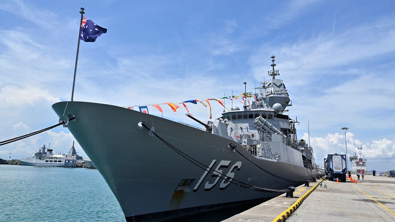 Royal Australian Navy vessel, HMAS Toowoomba, is docked at Changi Naval Base at the display of warships during IMDEX Asia 2023, a maritime defence exhibition in Singapore May 4, 2023.