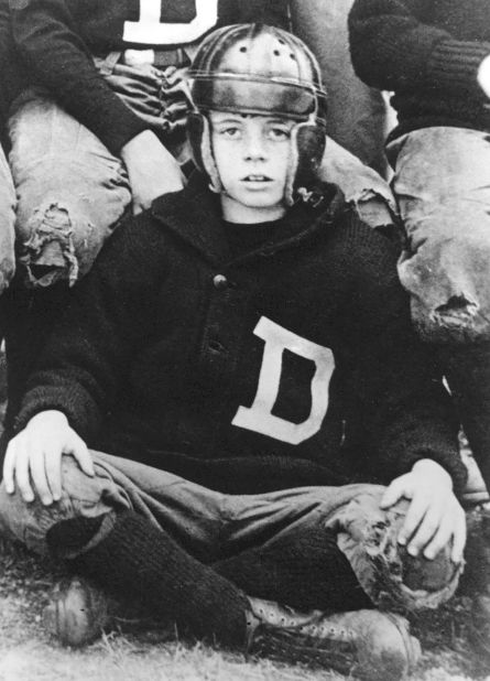 Kennedy in his football uniform at the Dexter Southfield School in Boston in 1926.