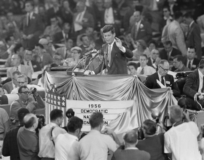 Kennedy speaks at the Democratic National Convention in Chicago in August 1956.