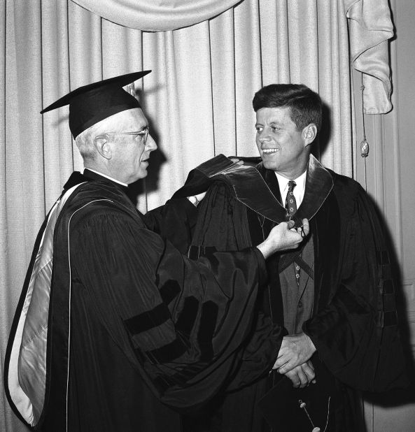 Kennedy receives an honorary degree from Fordham University in New York in February 1958.