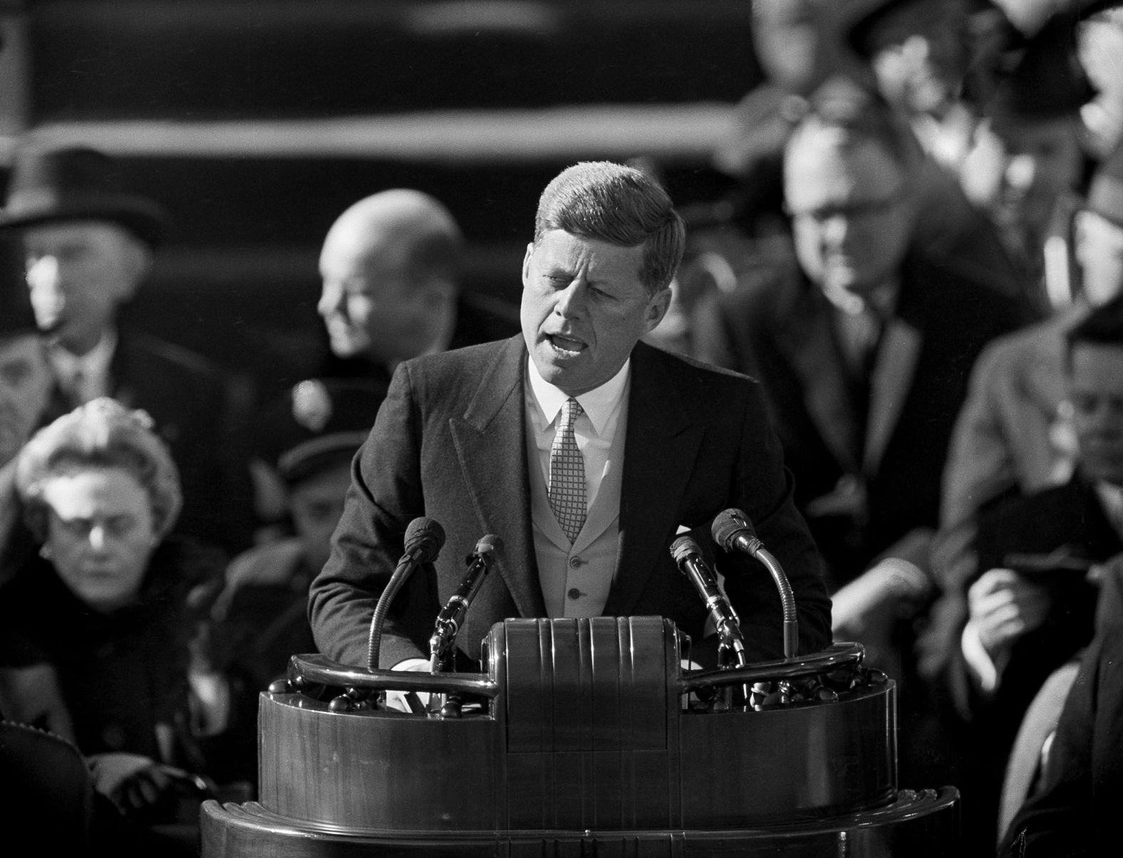 Kennedy delivers his inaugural address in January 1961. It was here where he delivered one of his most famous lines: "Ask not what your country can do for you -- ask what you can do for your country."