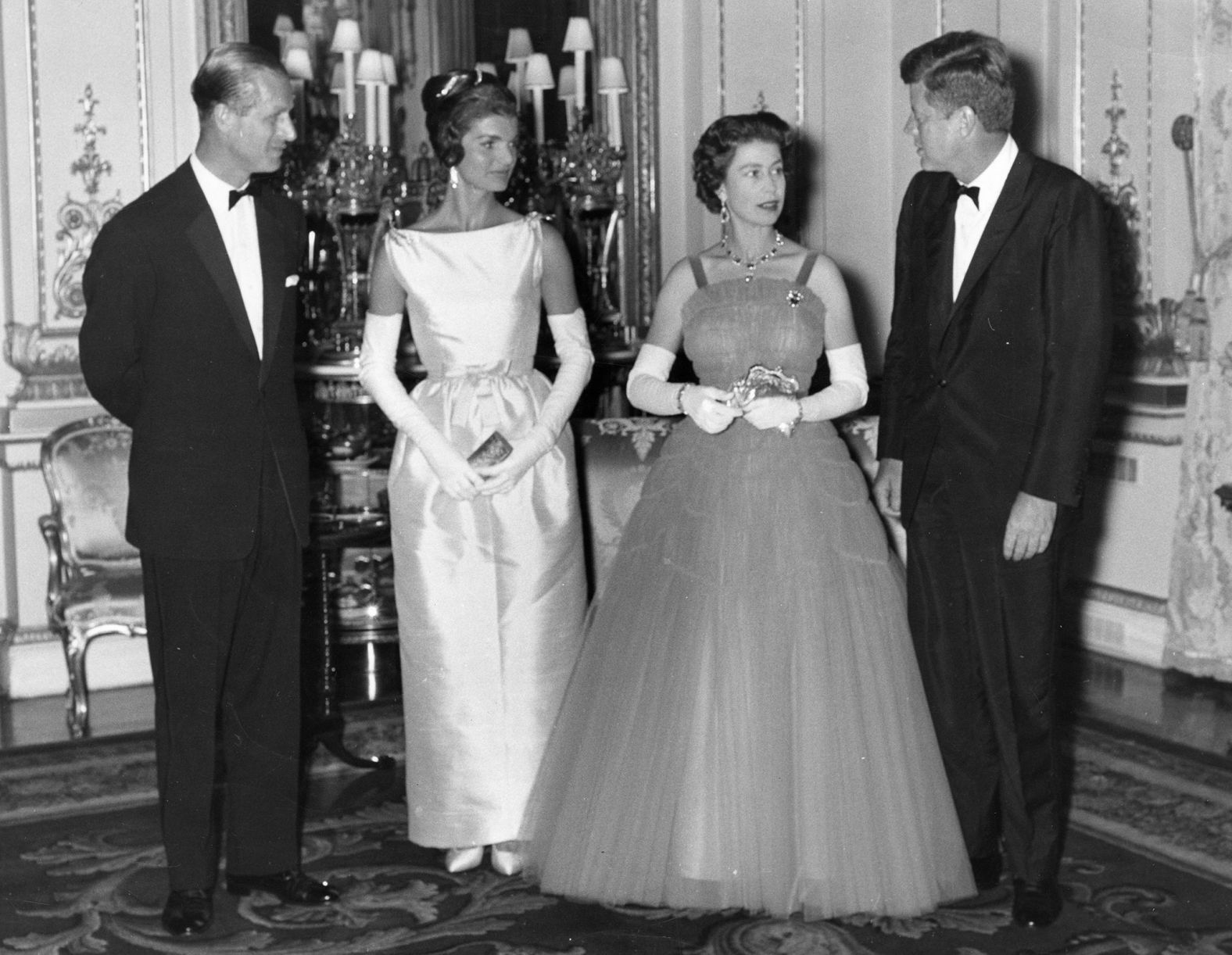 Kennedy meets with Britain's Queen Elizabeth II at Buckingham Palace in London in June 1961. 
