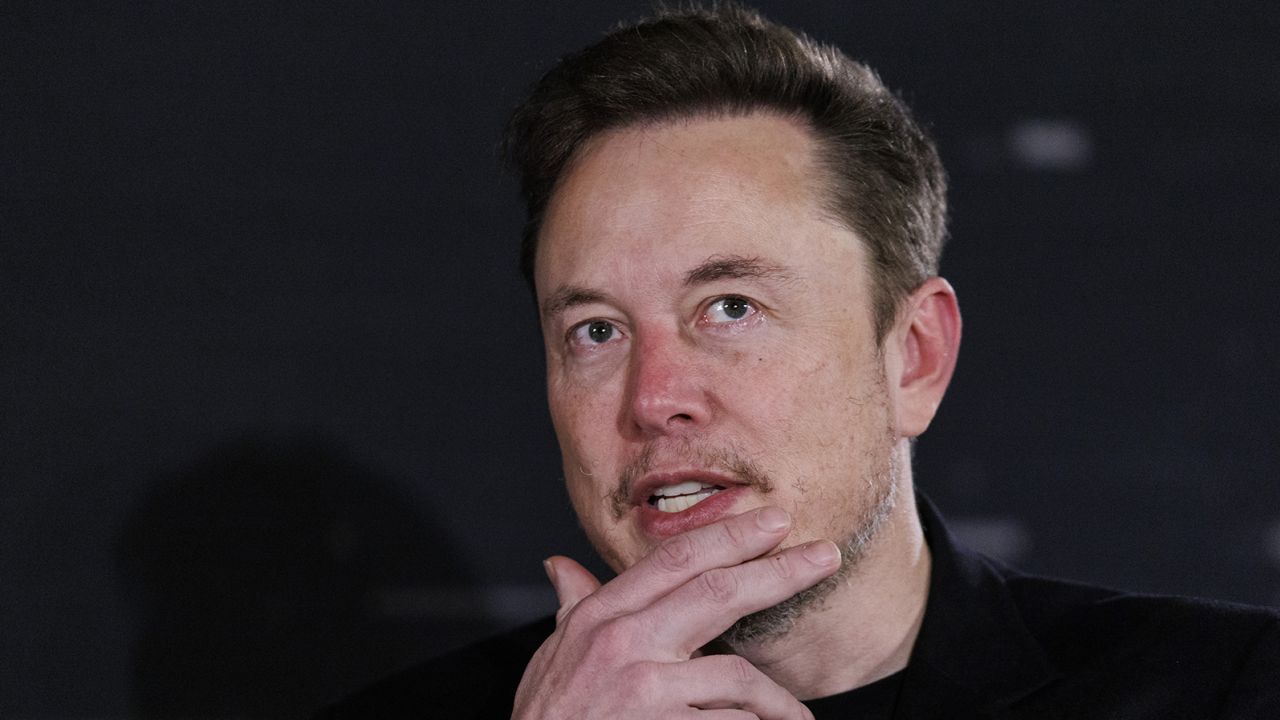 Elon Musk, chief executive officer of Tesla Inc., during a fireside discussion on artificial intelligence risks with Rishi Sunak, UK prime minister, not pictured, in London, UK, on Thursday, November 2, 2023. 