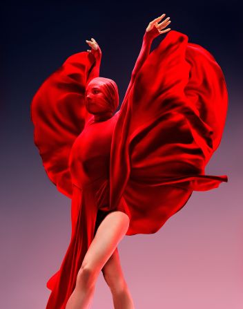 A veiled gown by the designer Gareth Pugh, photographed to show the dramatic effect of its draping in motion. Pugh worked to inject elements of "brutalism" into the ballet world, he explained in the book.