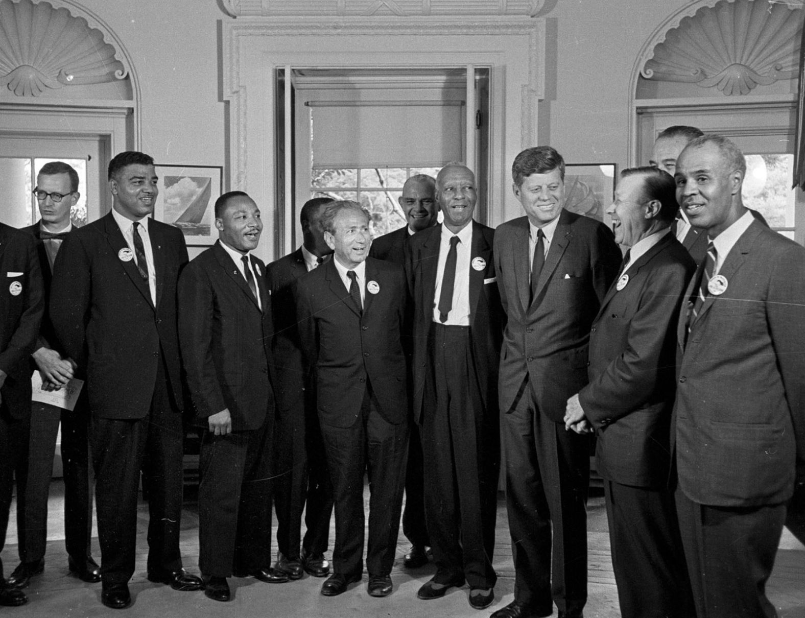 Kennedy meets with organizers of the March on Washington, including Martin Luther King Jr., at the White House in August 1963.
