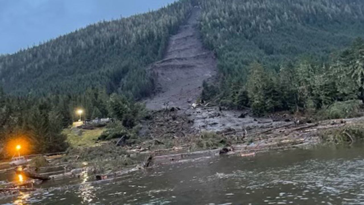 Alaska's Department of Transportation shared an image of the landslide on Facebook which the agency estimates to be 450 feet wide, with a significant debris field, according to the post.