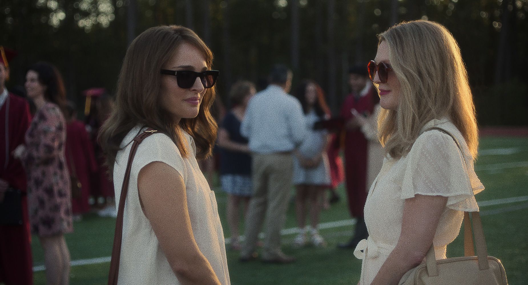 May December, L to R:  Natalie Portman as Elizabeth Berry with Julianne Moore as Gracie Atherton-Yoo. Cr. Courtesy of Netflix