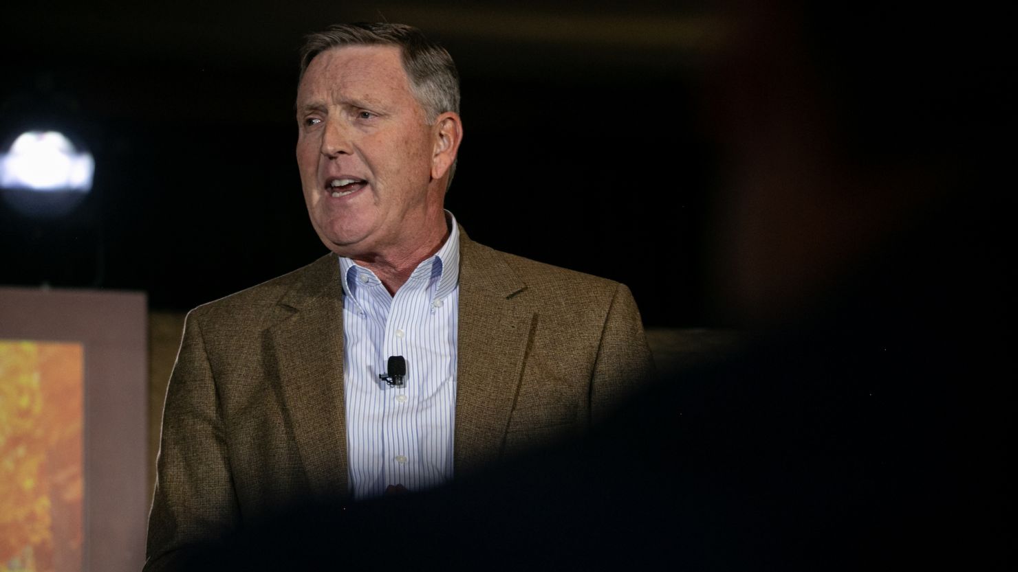 DES MOINES, IOWA - NOVEMBER 17: President and CEO of The Family Leader Bob Vander Plaats speaks at the Thanksgiving Family Forum at the downtown Marriott on November 17, 2023 in Des Moines, Iowa. The Christian faith based forum hosts three Republican Presidential candidates at a round table discussion for an audience of supporters. (Photo by Jim Vondruska/Getty Images)