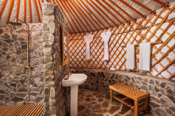 <strong>Ger luxuries: </strong>Each ger features luxuries not usually found in a nomad's home -- like a private bathroom with running water and electricity powered by solar energy.