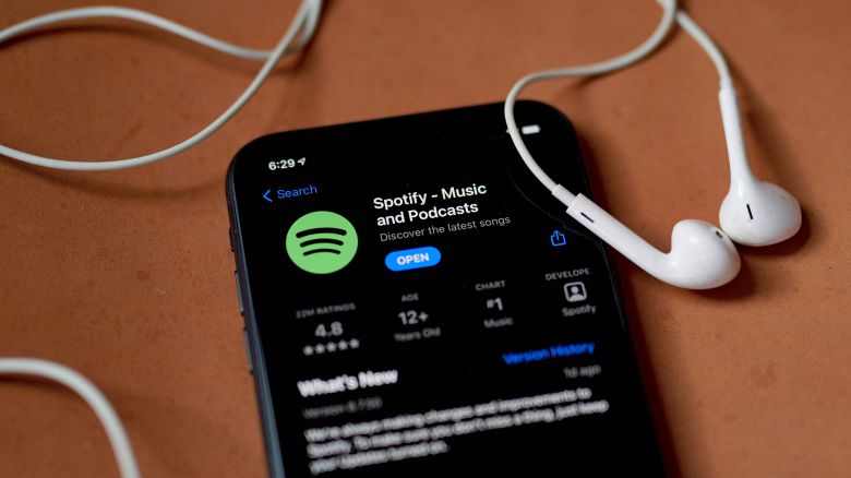 The Spotify application for download in the Apple App Store on a smartphone arranged in the Brooklyn borough of New York, US, on Friday, July 22, 2022.