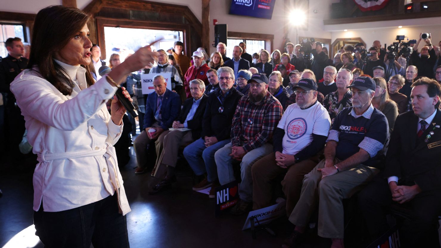 Republican presidential candidate and former U.S. Ambassador to the United Nations Nikki Haley speaks during a campaign stop in Hooksett, New Hampshire, U.S., November 20, 2023.   REUTERS/Brian Snyder