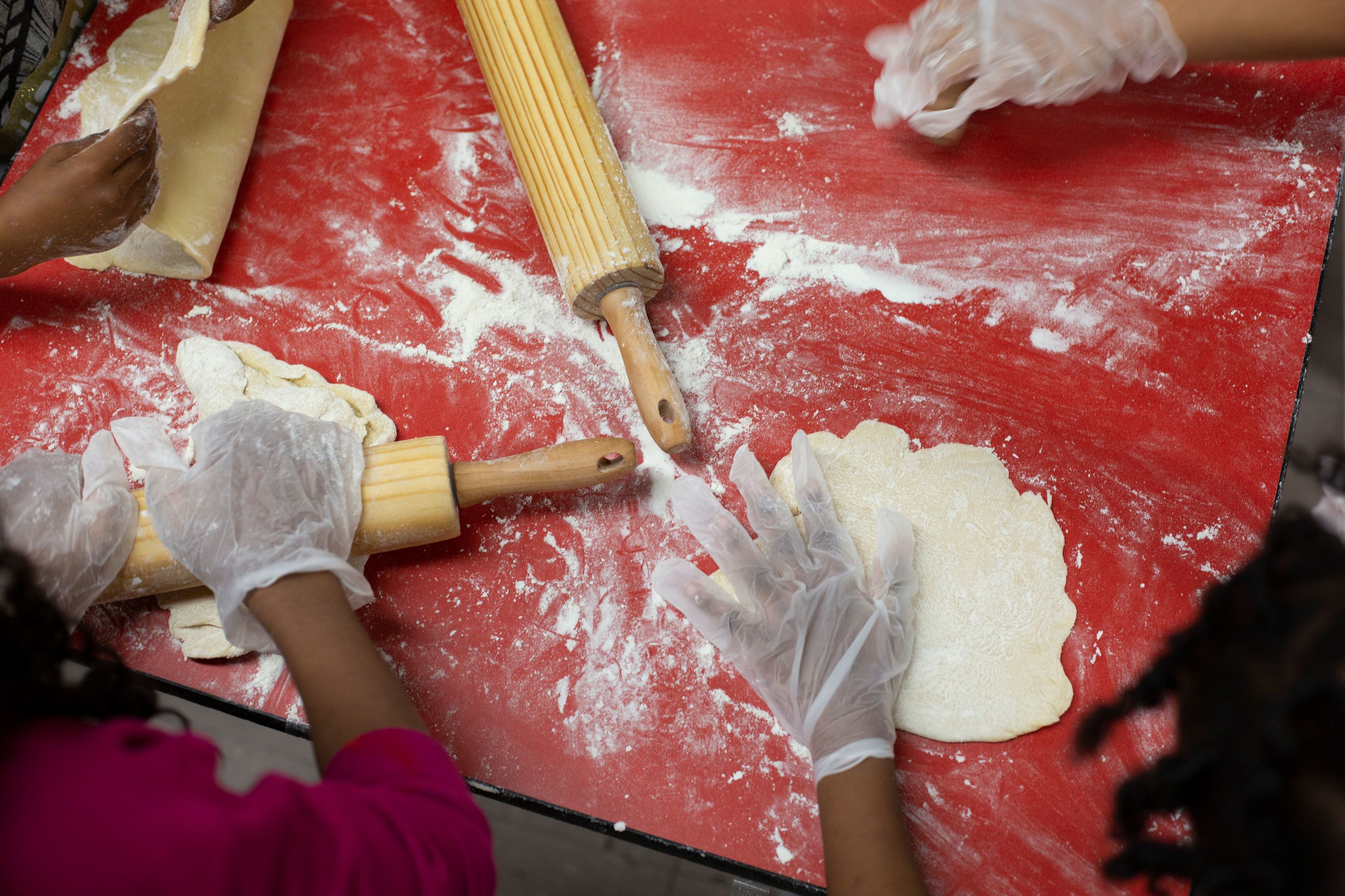 Children help make pies for the homeless at Robert F. Wagner Middle School in New York City, on November 18.