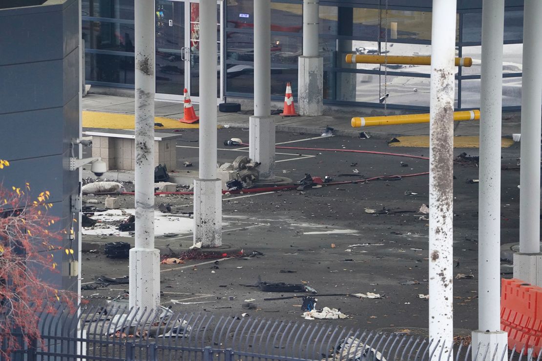 Debris is scattered about inside the customs plaza at the Rainbow Bridge border crossing, Wednesday, November 22, 2023, in Niagara Falls, N.Y.