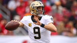 TAMPA, FLORIDA - NOVEMBER 17: Drew Brees #9 of the New Orleans Saints drops back to pass during the game against the Tampa Bay Buccaneers on November 17, 2019 at Raymond James Stadium in Tampa, Florida. (Photo by Will Vragovic/Getty Images)