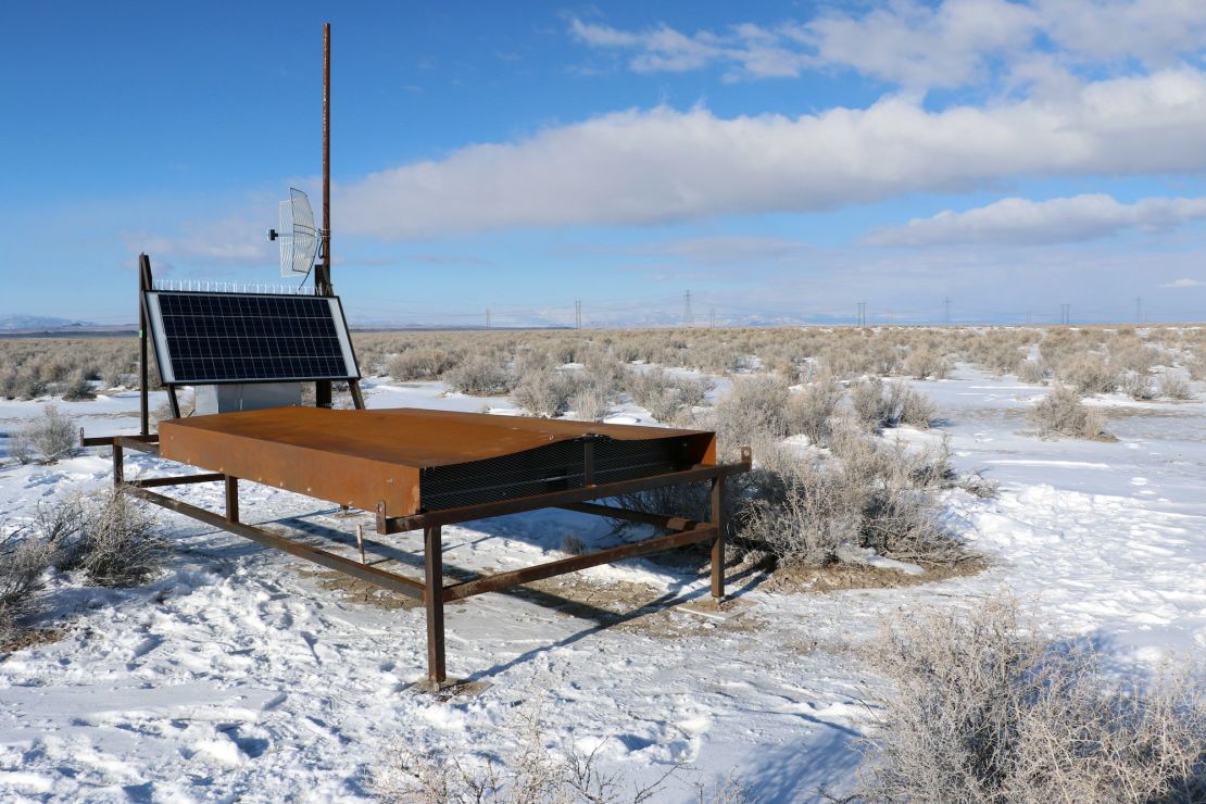 A scintillator detector (one of 507 in the original array) at its new home in the desert about the size of a ping-pong or pool table.