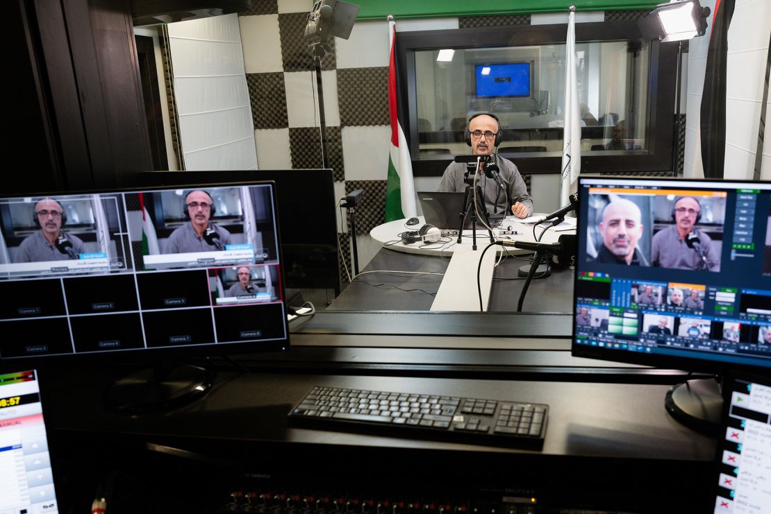 Murad Abu Al Saba, presenter at Radio Ajyal, sits at the radio station in Ramallah, West bank on November 22, 2023.