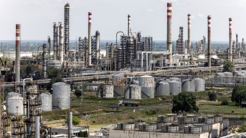 SZAZHALOMBATTA, HUNGARY - MAY 24: Oil transportation pipes, cracking towers and storage tanks stand in the Duna oil refinery on May 24, 2022 in Szazhalombatta, Hungary. MOL Hungarian Oil & Gas Plc is a multinational Hungarian oil and gas company headquartered in Budapest, Hungary. The Duna (Danube) Oil Refinery at Szazhalombatta, near Budapest is one of the biggest refineries in the Eastern-Central region of Europe where Russian oil arrives to Hungary via the Friendship (Druzhba) oil pipeline. (Photo by Janos Kummer/Getty Images)