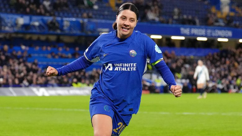 Chelsea's Sam Kerr celebrates scoring their side's second goal of the game during the UEFA Women's Champions League Group D match at Stamford Bridge, London. Picture date: Thursday November 23, 2023. (Photo by John Walton/PA Images via Getty Images)