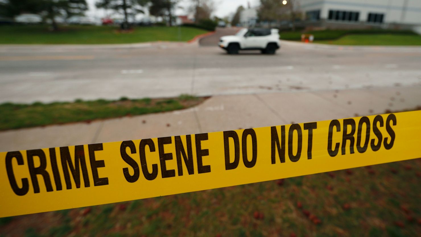 Police tape remains near the scene following Tuesday's shooting at STEM Highlands Ranch school, Wednesday, May 8, 2019, in Highlands Ranch, Colo. (AP Photo/David Zalubowski)