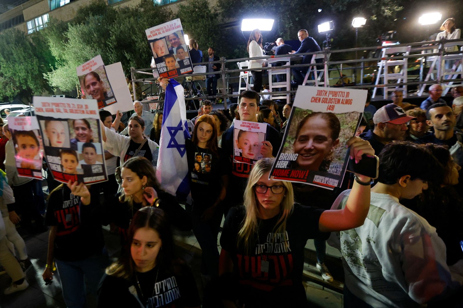 People await news of hostages expected to be released by Hamas in Tel Aviv, Israel, on November 25.