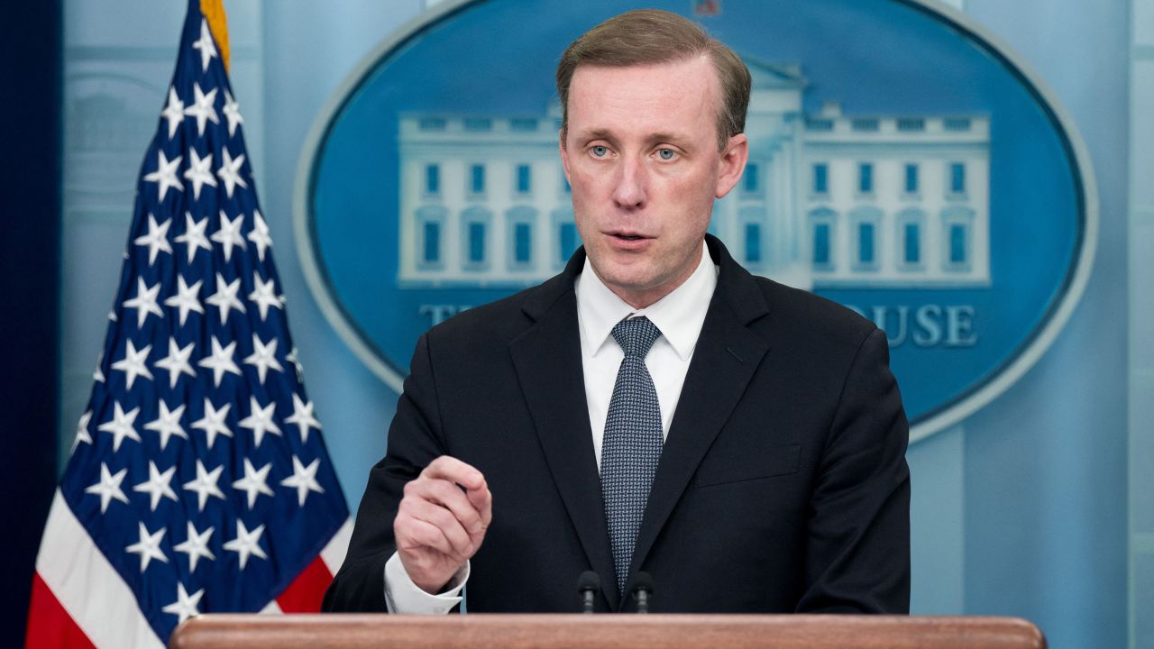US National Security Adviser Jake Sullivan speaks during the daily briefing in the Brady Briefing Room of the White House in Washington, DC, on November 13, 2023.