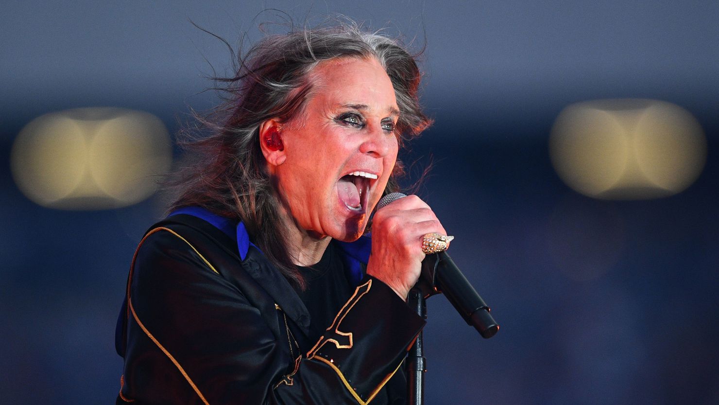 INGLEWOOD, CA - SEPTEMBER 08: Singer Ozzy Osbourne performs at halftime during the NFL game between the Buffalo Bills and the Los Angeles Rams on September 8, 2022, at SoFi Stadium in Inglewood, CA. (Photo by Brian Rothmuller/Icon Sportswire via Getty Images)